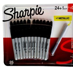 Sharpie Permanent Markers 24 Fine Point Black + 1 Metallic Autographs 25 Ct